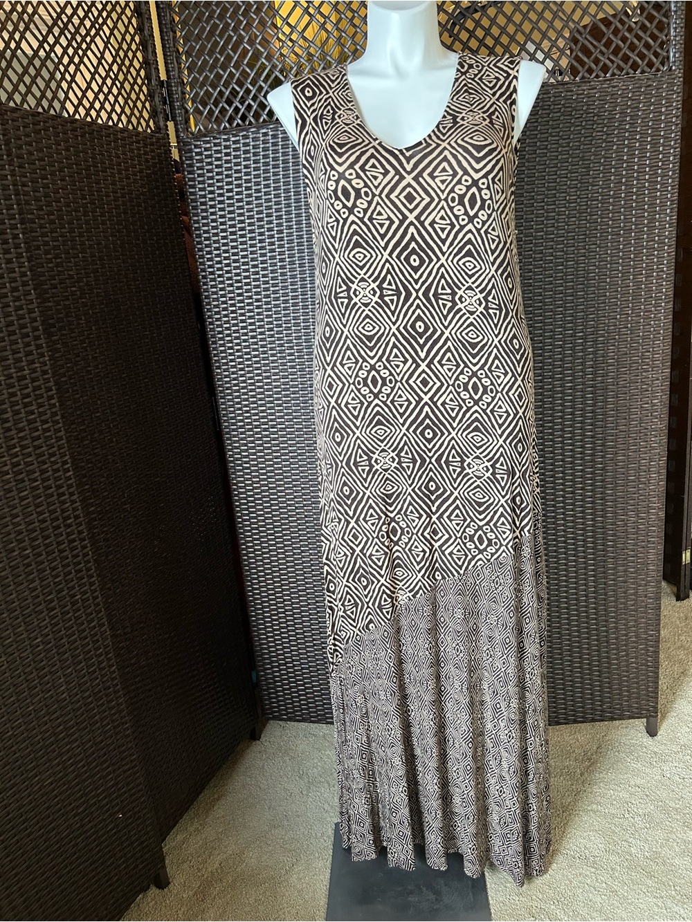 Soft Surroundings Brown and Cream Geometric Sleeveless Maxi Dress